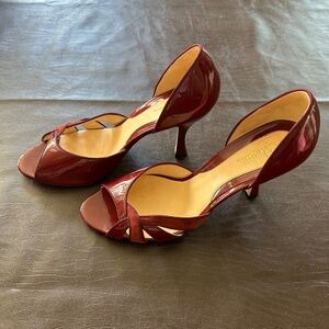 Cole Haan Burgundy Patent with Suede Open Toe D’Orsay Heels - 9